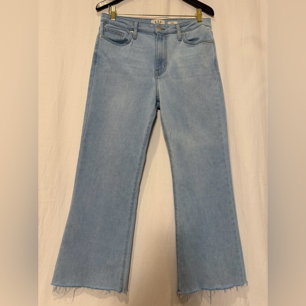 L.T.J. Letter To Juliet Light Blue Wide Leg Cropped Raw Hem Jeans Made USA - 31